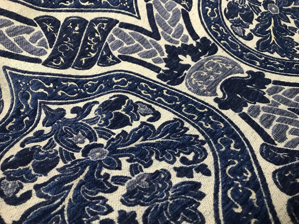 SWATCH Double Sided Burnout Chenille Velvet Fabric- Blue Upholstery Damask - Fancy Styles Fabric Boutique