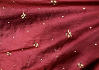 1 Yard Remnant- Queen Jane Beaded 100% Silk Dupioni Fabric - Red & Iridescent Black Tones - Fancy Styles Fabric Pierre Frey Lee Jofa Brunschwig & Fils