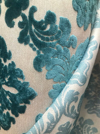 NEW! Duke Gabriel Designer Damask Burnout Chenille Velvet Fabric - Teal Blue - Fancy Styles Fabric Pierre Frey Lee Jofa Brunschwig & Fils