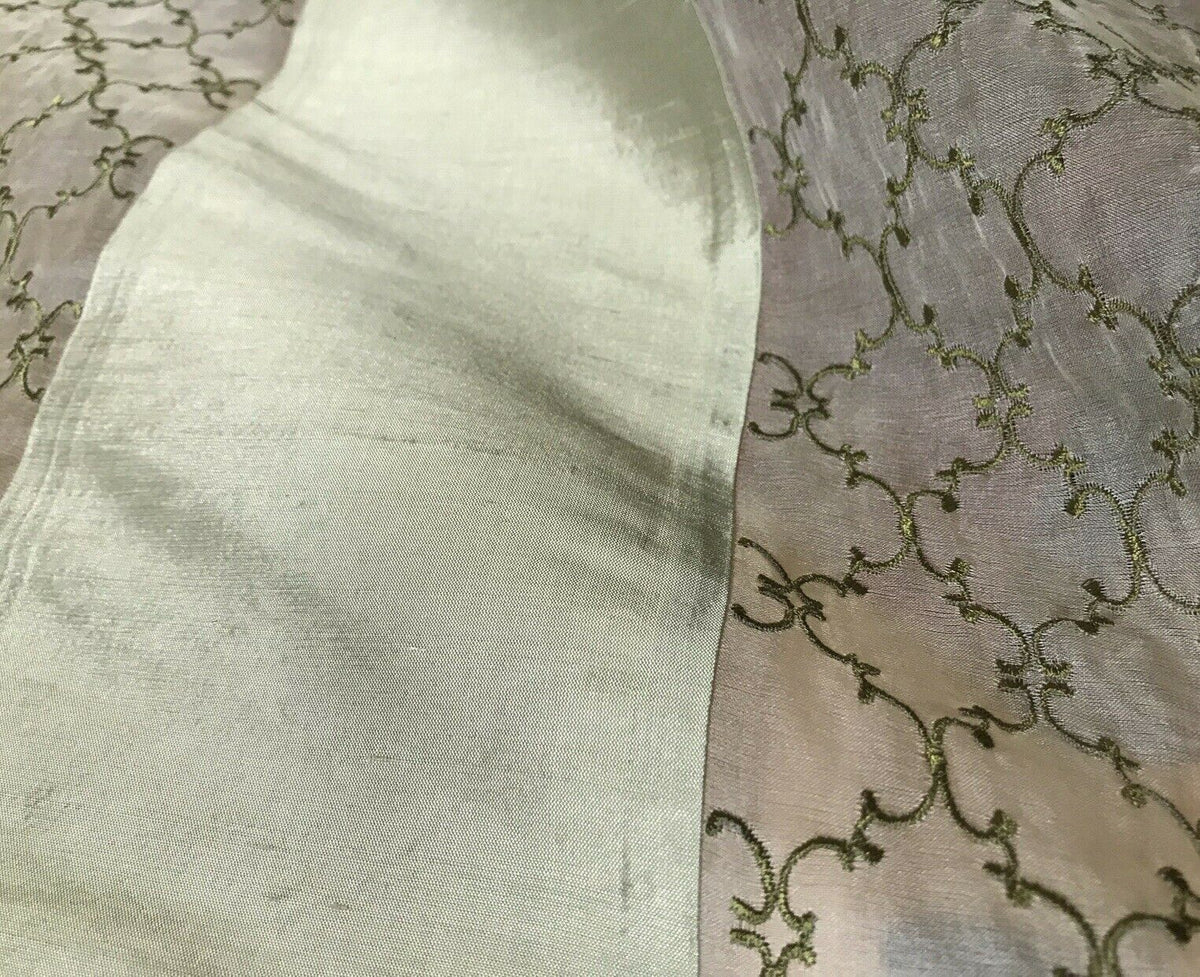 Lady Rachelle 100% Silk Taffeta Striped Drapery Fabric - Pale Green & Clear - Embroidered - Fancy Styles Fabric Pierre Frey Lee Jofa Brunschwig & Fils