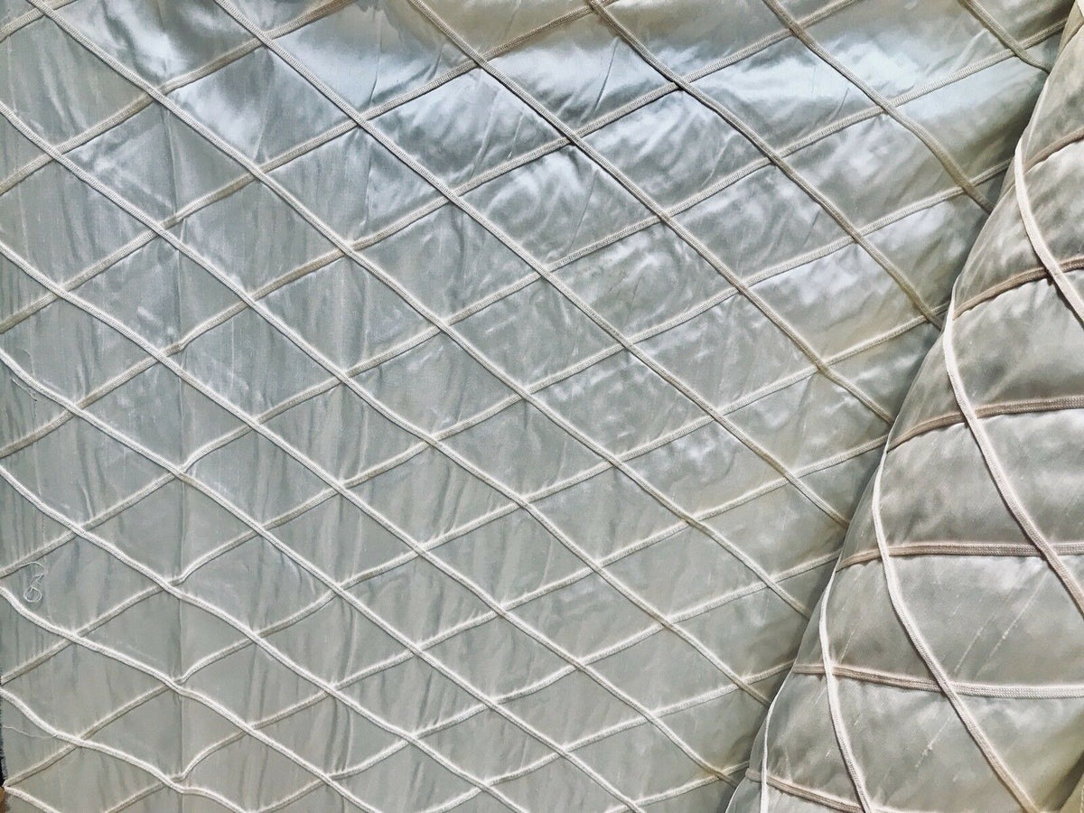 Queen Peyton 100% Silk Satin Quilted Designer Fabric- Ivory And Pink - Fancy Styles Fabric Pierre Frey Lee Jofa Brunschwig & Fils