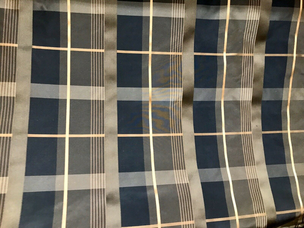 NEW Duchess Marilyn Designer 100% Silk Taffeta Plaid Tartan Fabric- Black Gold Brown BTY - Fancy Styles Fabric Pierre Frey Lee Jofa Brunschwig & Fils