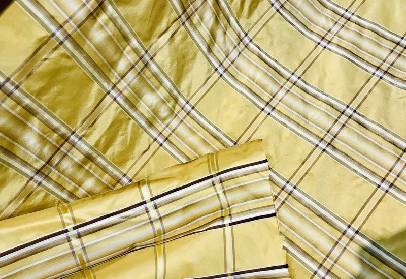 NEW Lady Caprice Designer 100% Silk Taffeta Plaid Tartan Fabric- Yellow ...