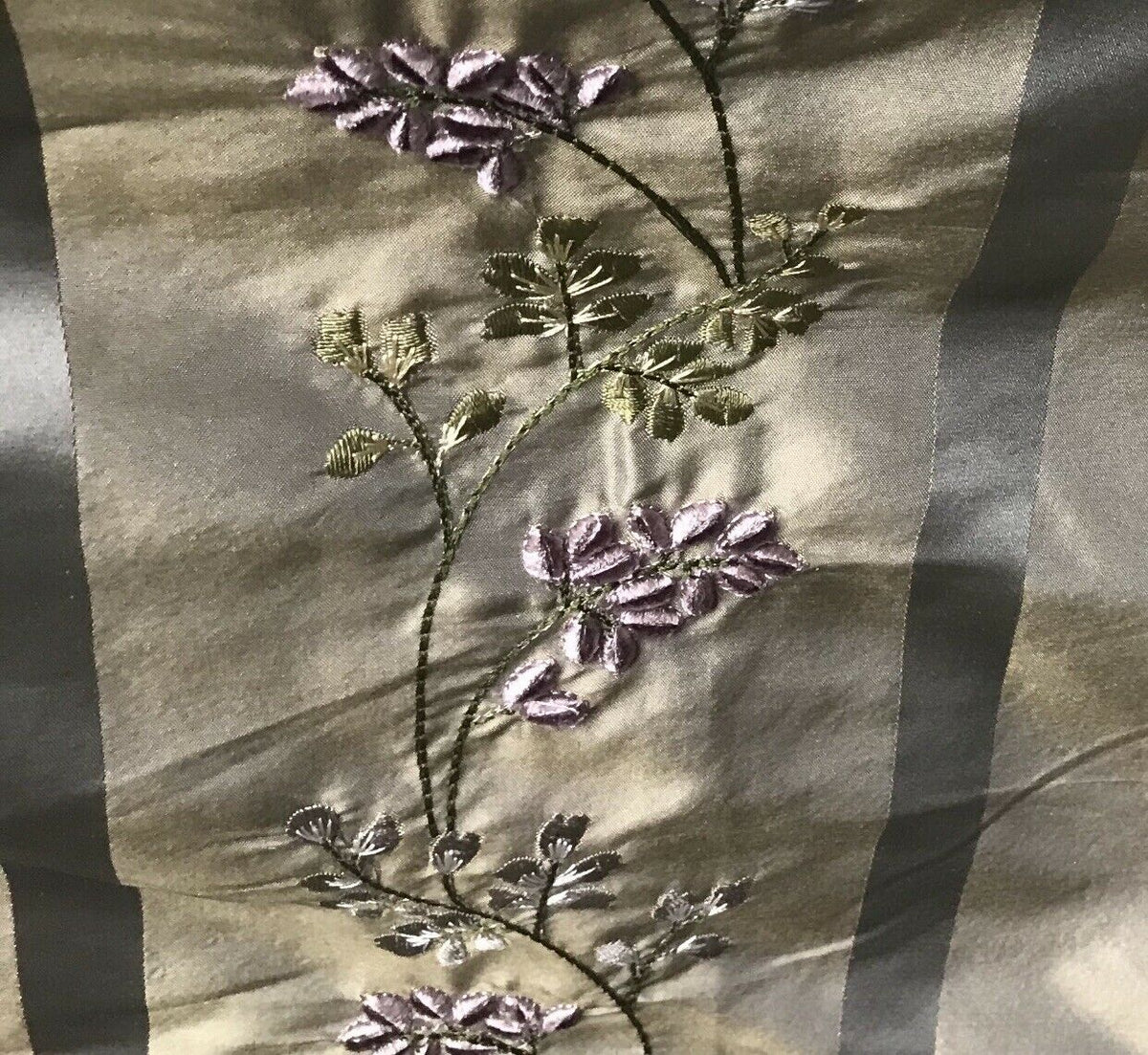 NEW! Lady Lana 100% Silk Taffeta Dupioni Embroidered Fabric Grey Taupe Gold Iridescent - Fancy Styles Fabric Pierre Frey Lee Jofa Brunschwig & Fils