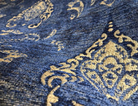 SWATCH Designer Upholstery Chenille Velvet Fabric - Blue Gold - Fancy Styles Fabric Pierre Frey Lee Jofa Brunschwig & Fils