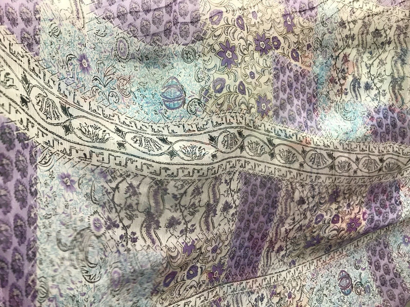 NEW! Designer 100% Silk Chiffon Fabric Bohemian Lavender Patchwork Floral - Fancy Styles Fabric Pierre Frey Lee Jofa Brunschwig & Fils