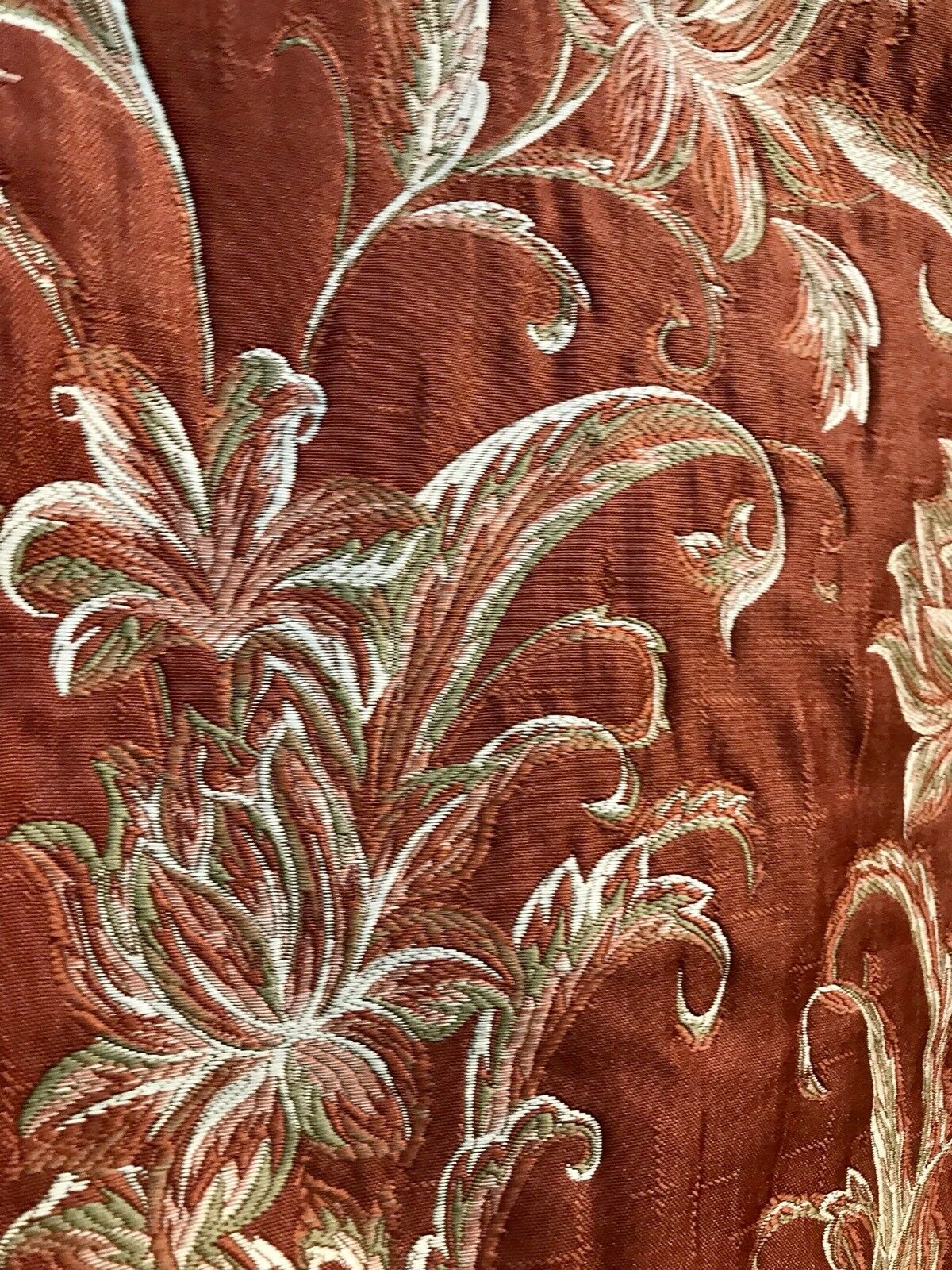 NEW! Designer Quilted Brocade Floral Upholstery Fabric- Rust Brick Red - Fancy Styles Fabric Pierre Frey Lee Jofa Brunschwig & Fils