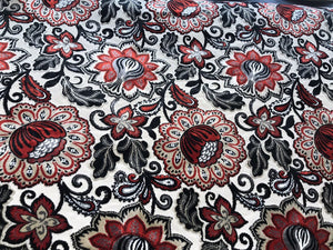 NEW Novelty Belgium Burnout Chenille Velvet Fabric Upholstery- Red Floral - Fancy Styles Fabric Boutique