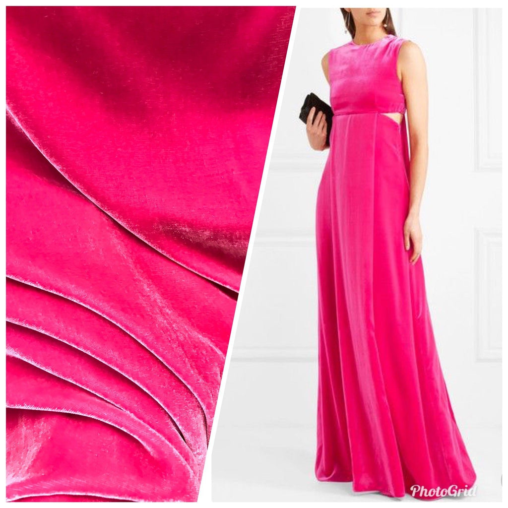 Designer Silk Rayon Velvet Fabric- Fuchsia Pink- Dress Weight- Sold By The Yard - Fancy Styles Fabric Pierre Frey Lee Jofa Brunschwig & Fils