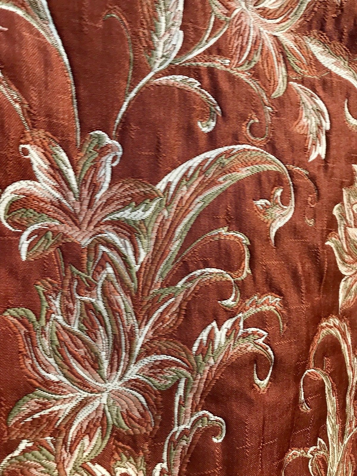 SWATCH 4” X 7” - Quilted Brocade Floral Upholstery Fabric- Rust Brick Red - Fancy Styles Fabric Pierre Frey Lee Jofa Brunschwig & Fils
