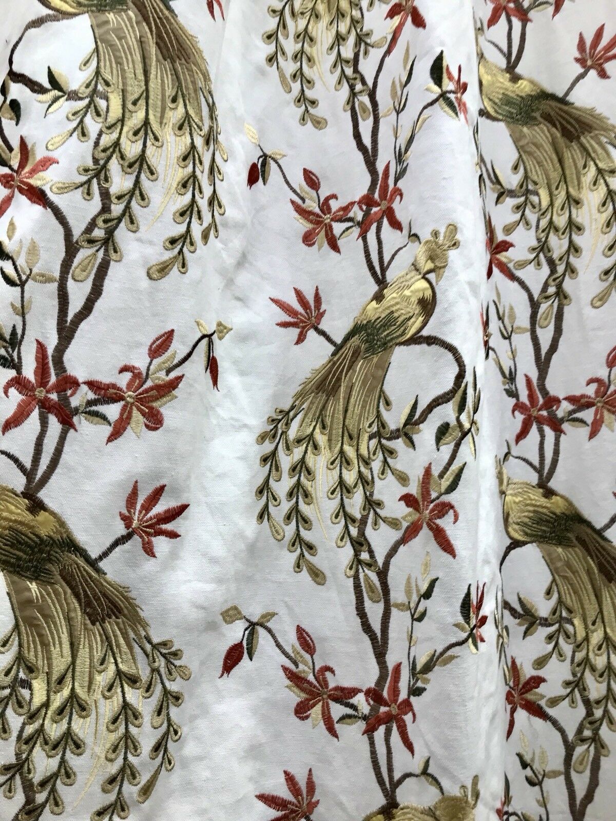 NEW! Lady Patrice Designer Cotton Embroidered Peacock Drapery Fabric  - White - Fancy Styles Fabric Pierre Frey Lee Jofa Brunschwig & Fils