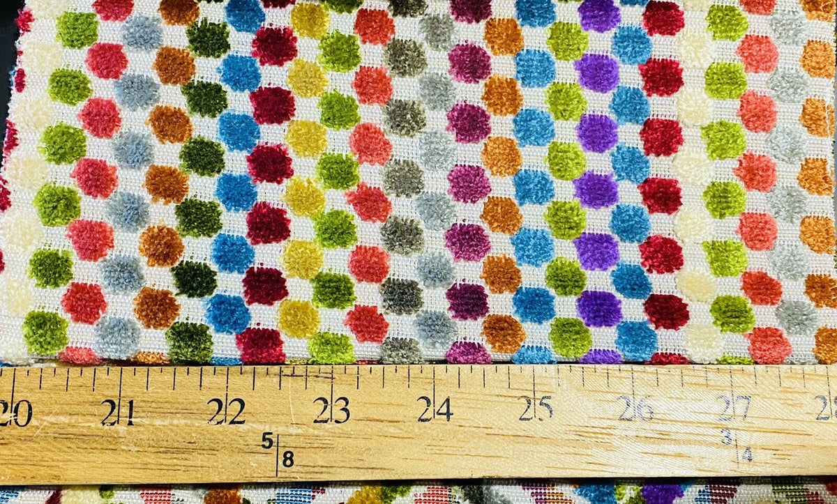 NEW! Novelty Burnout Polka Dot Chenille Upholstery Velvet Fabric -Multi Rainbow - Fancy Styles Fabric Pierre Frey Lee Jofa Brunschwig & Fils