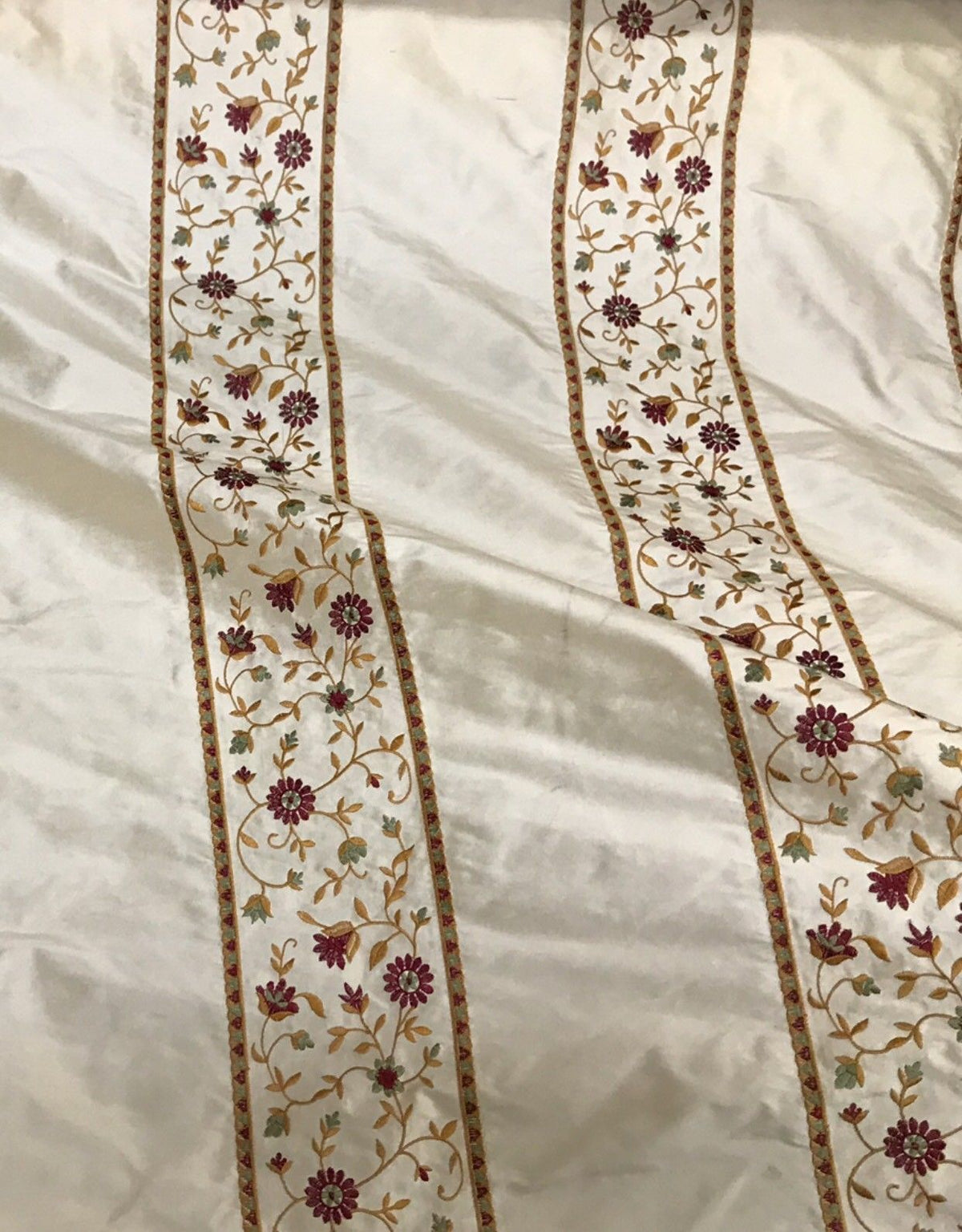 Designer 100% Silk Taffeta Embroidery Fabric - Antique Light Beige Floral - Fancy Styles Fabric Pierre Frey Lee Jofa