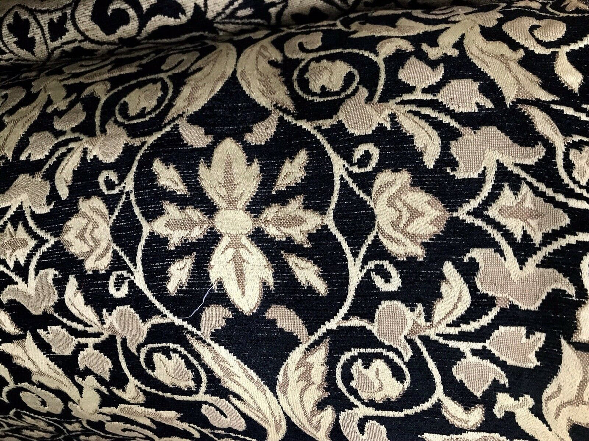 NEW SALE! Velvet Chenille Burnout Upholstery Drapery Fabric -Black & Gold Floral - Fancy Styles Fabric Pierre Frey Lee Jofa Brunschwig & Fils