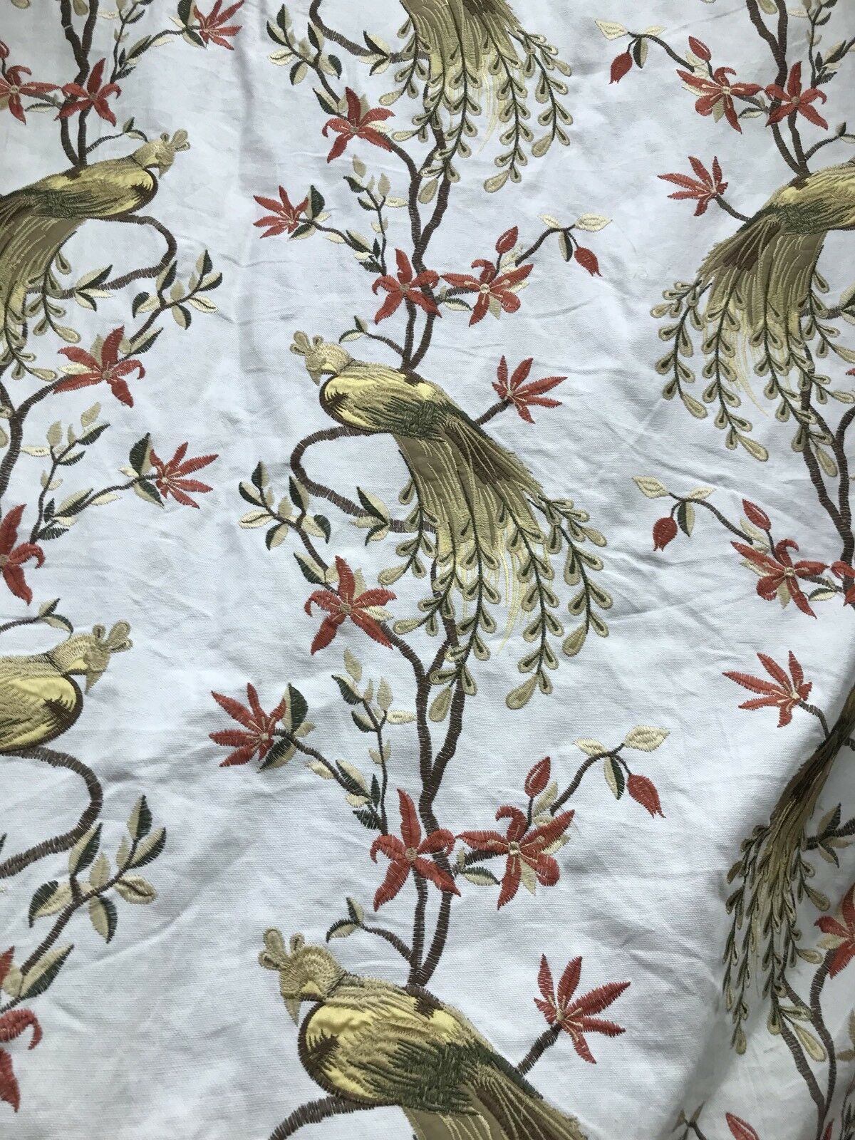 NEW! Lady Patrice Designer Cotton Embroidered Peacock Drapery Fabric  - White - Fancy Styles Fabric Pierre Frey Lee Jofa Brunschwig & Fils