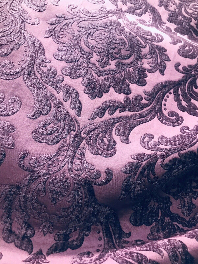 NEW Queen Isabella Designer Velvet Chenille Burnout Damask Upholstery Fabric - Purple - Fancy Styles Fabric Pierre Frey Lee Jofa Brunschwig & Fils