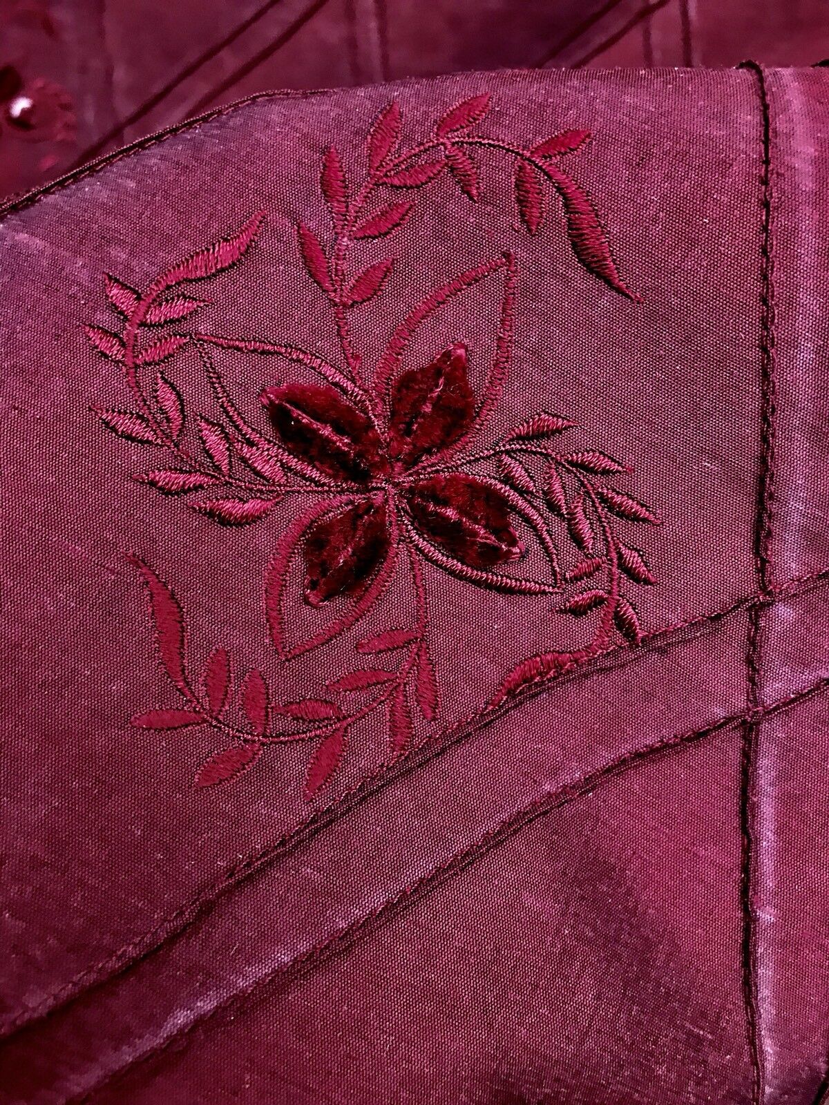 SWATCH 100% Silk Washed Dupioni Embroidered Floral Quilted Motif Fabric - Red - Fancy Styles Fabric Pierre Frey Lee Jofa Brunschwig & Fils