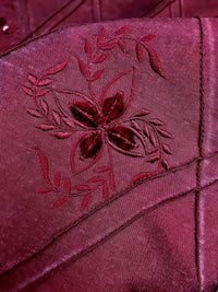 SWATCH 100% Silk Washed Dupioni Embroidered Floral Quilted Motif Fabric - Red - Fancy Styles Fabric Pierre Frey Lee Jofa Brunschwig & Fils