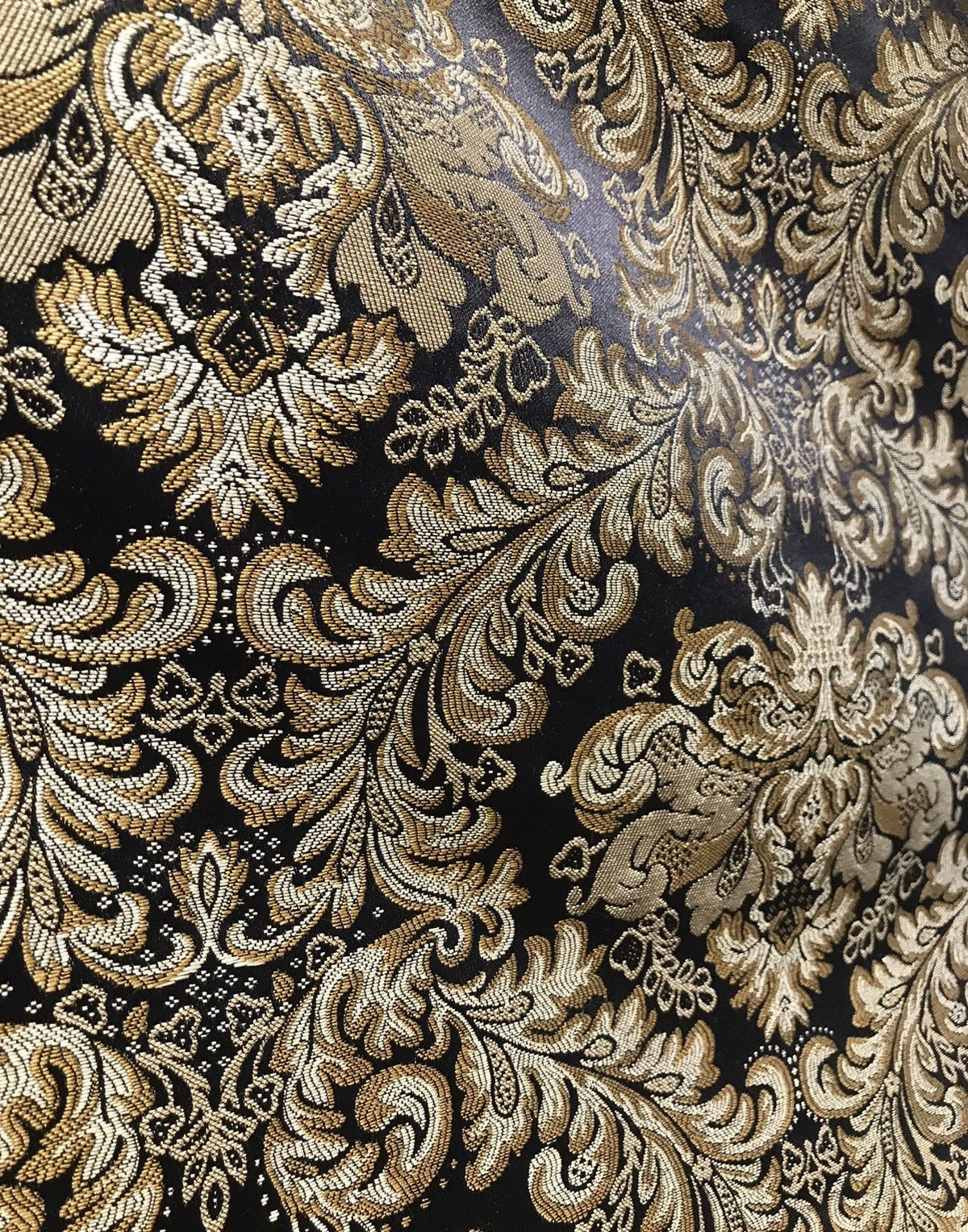 SWATCH 5” x 8” - Prince Liam Brocade Satin Jacquard Fabric- Black Gold- Upholstery Damask LLPBK0003 - Fancy Styles Fabric Pierre Frey Lee Jofa Brunschwig & Fils