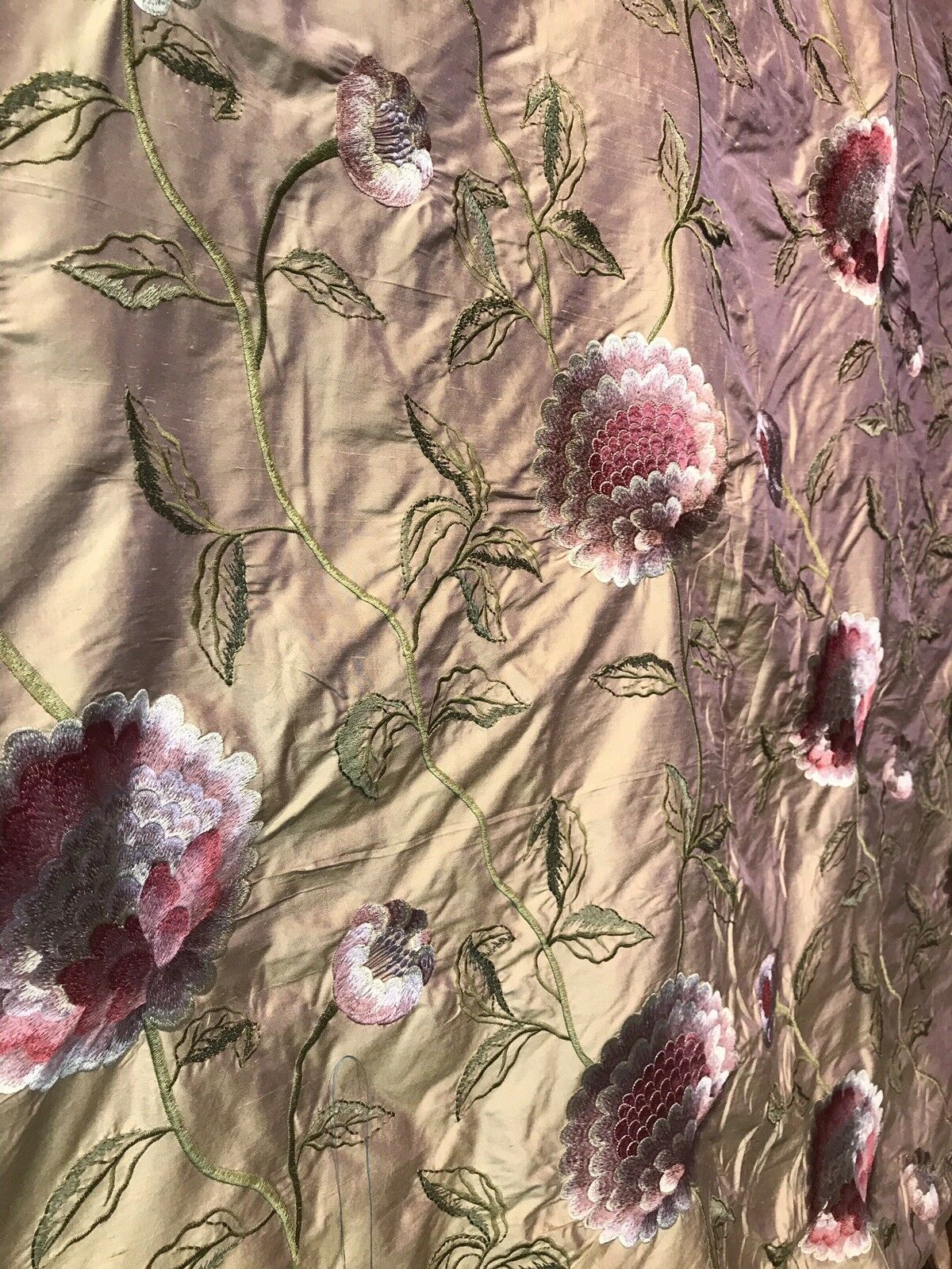 NEW! Lady Achlynn Novelty 100% Silk Dupioni Embroidered Fabric - Made in India- Floral Pink - Fancy Styles Fabric Pierre Frey Lee Jofa Brunschwig & Fils
