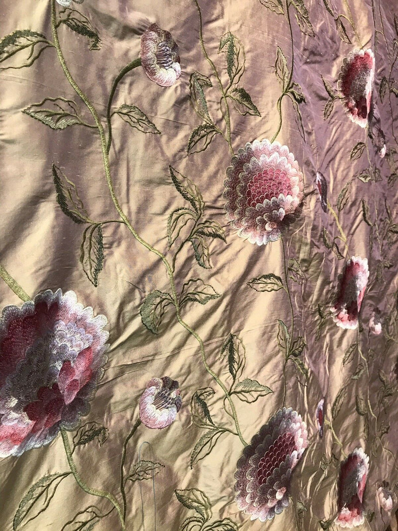 NEW! Lady Achlynn Novelty 100% Silk Dupioni Embroidered Fabric - Made in India- Floral Pink - Fancy Styles Fabric Pierre Frey Lee Jofa Brunschwig & Fils