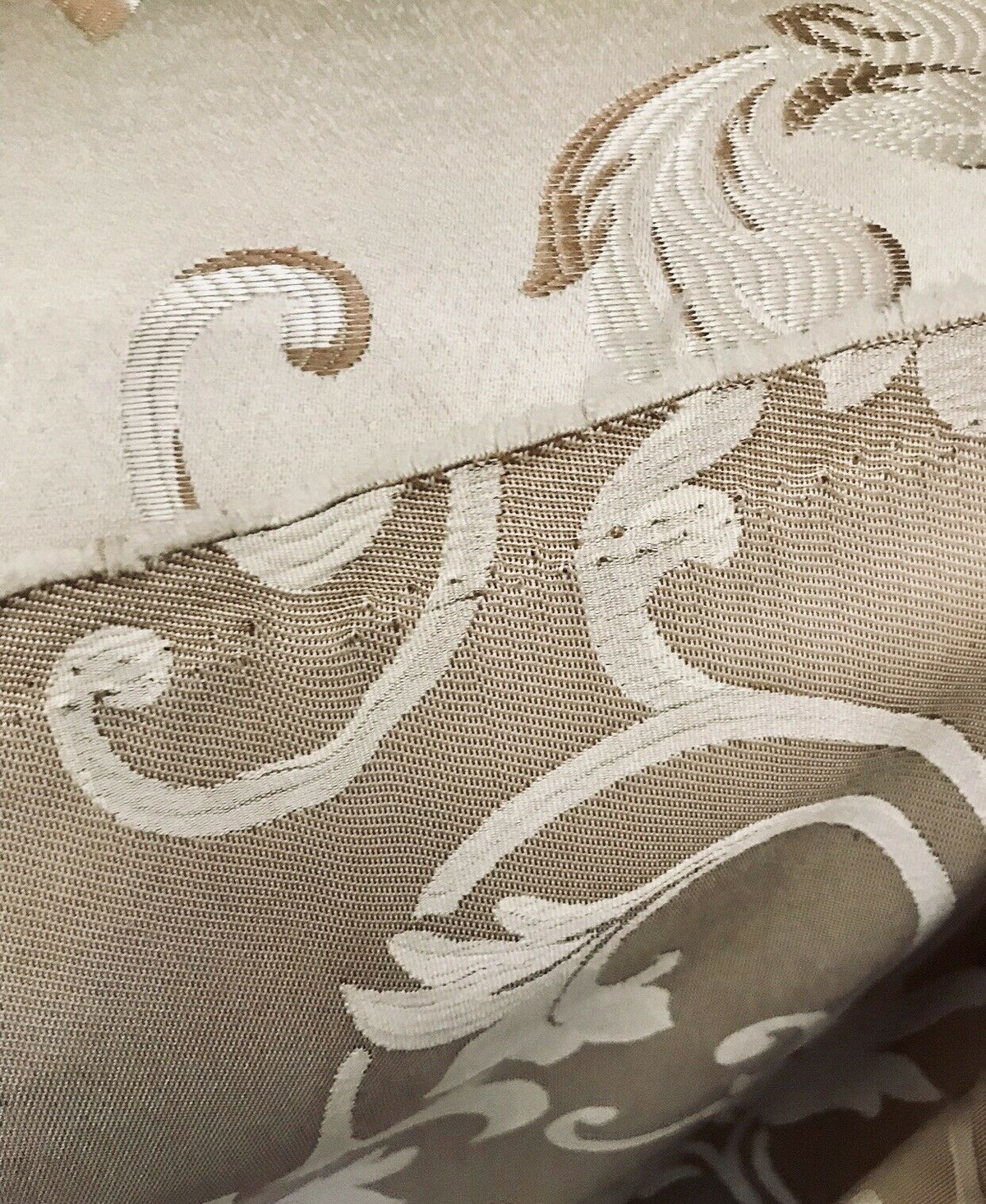 NEW Brocade Satin Fabric- Cream & Taupe- Floral Leaves Upholstery Neoclassical - Fancy Styles Fabric Pierre Frey Lee Jofa Brunschwig & Fils