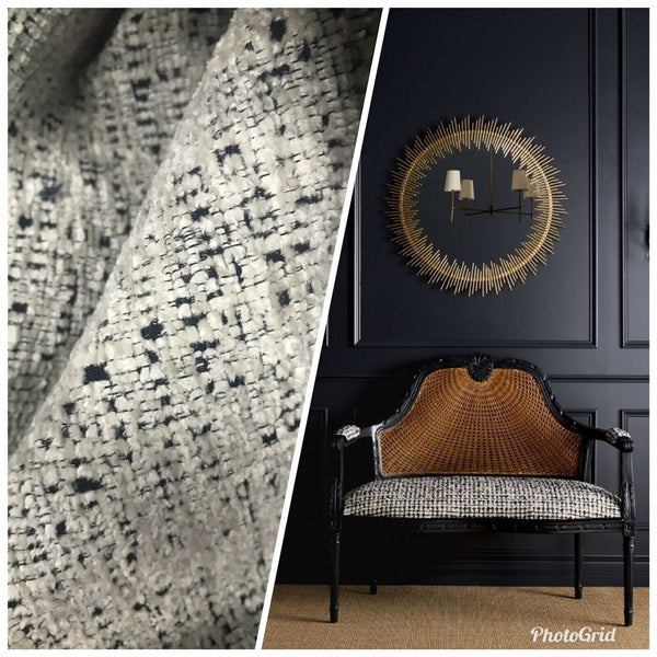 NEW Designer Upholstery Heavyweight Tweed Fabric- Gray White Melange- BTY - Fancy Styles Fabric Pierre Frey Lee Jofa Brunschwig & Fils