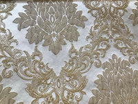 Princess Gemma Designer Brocade Satin Fabric- Antique Gold And White - Upholstery Damask - Fancy Styles Fabric Pierre Frey Lee Jofa Brunschwig & Fils