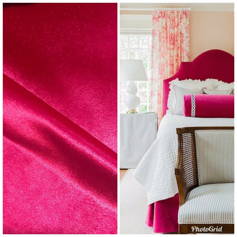 Designer Drapery And Upholstery Velvet Fabric - Solid Fuchsia Pink- BTY - Fancy Styles Fabric Pierre Frey Lee Jofa Brunschwig & Fils