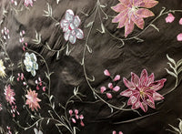NEW! Queen Theodora 100% Silk Taffeta Embroidered Floral Motif Fabric Brown Pink Blue 55” wide - Fancy Styles Fabric Pierre Frey Lee Jofa Brunschwig & Fils