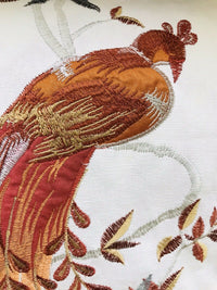 NEW! Lady Patrice Designer Embroidered Peacock Drapery Fabric  - Rust Orange Blue-Grey G11 - Fancy Styles Fabric Pierre Frey Lee Jofa Brunschwig & Fils
