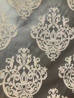 Sir Nathan Designer Brocade Satin Fabric- Charcoal Gray Ivory- Upholstery Damask - Fancy Styles Fabric Pierre Frey Lee Jofa Brunschwig & Fils