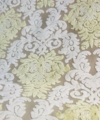 Sir Mason Novelty Italian Burnout Damask Chenille Upholstery Velvet Fabric Yellow Cream - Fancy Styles Fabric Pierre Frey Lee Jofa Brunschwig & Fils