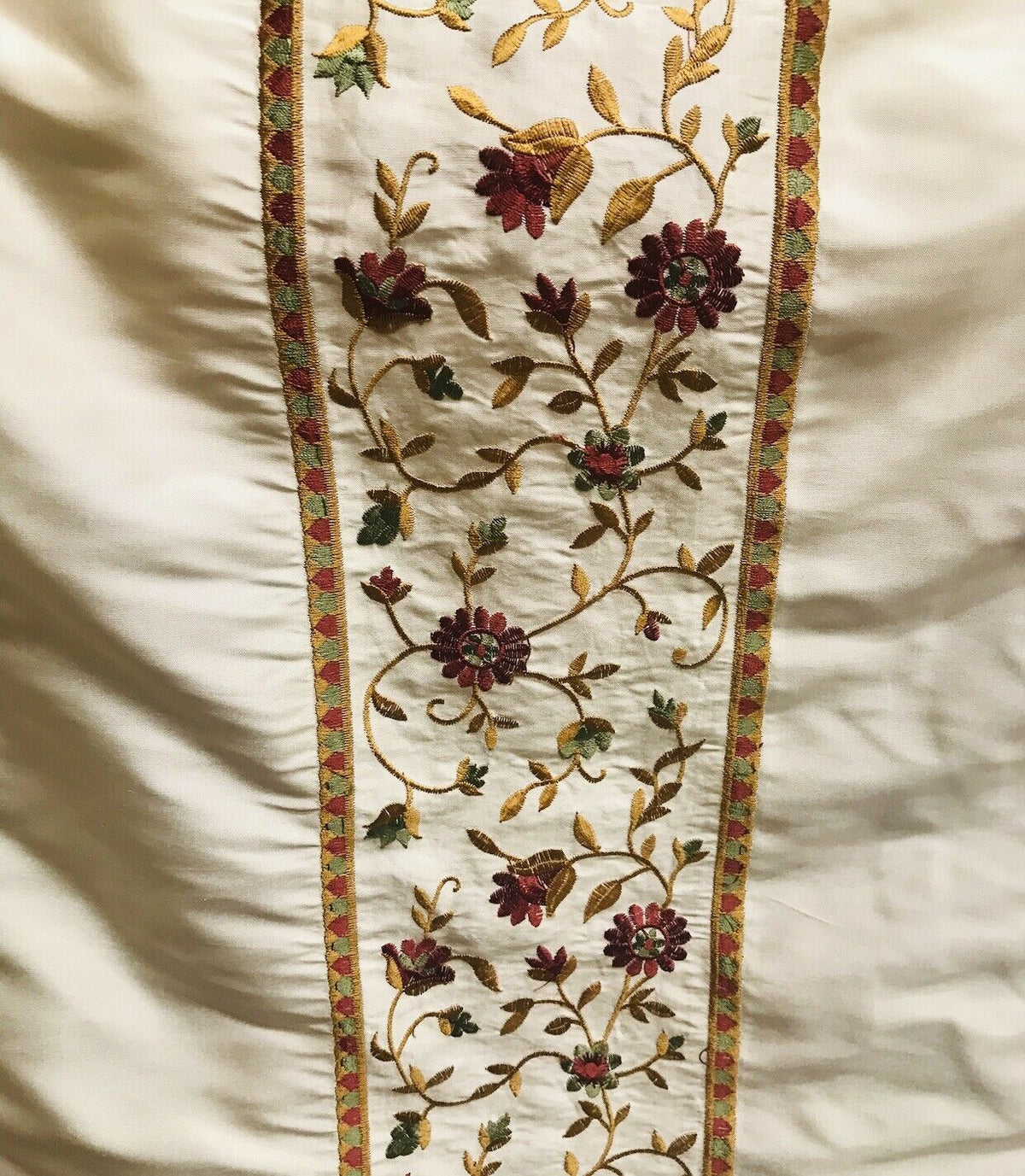 NEW! Lady Margot 100% Silk Dupioni Embroidered Floral Stripes Rows Fabric- Cream - Fancy Styles Fabric Pierre Frey Lee Jofa Brunschwig & Fils