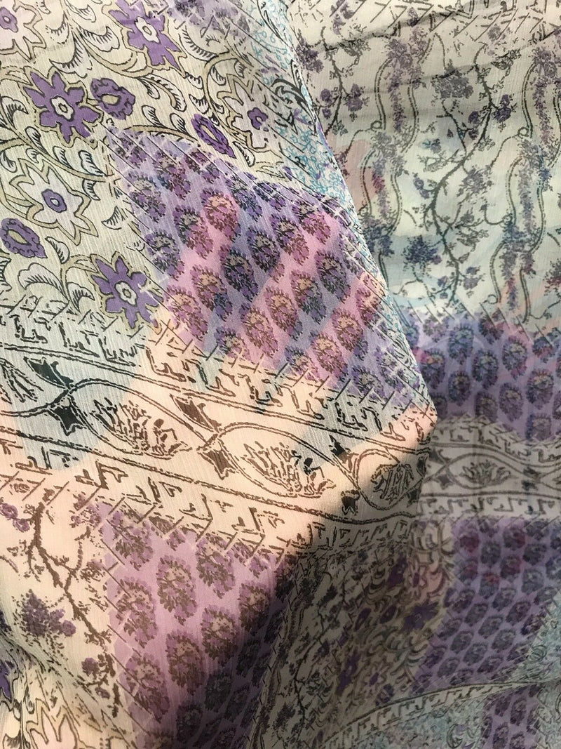 NEW! Designer 100% Silk Chiffon Fabric Bohemian Lavender Patchwork ...