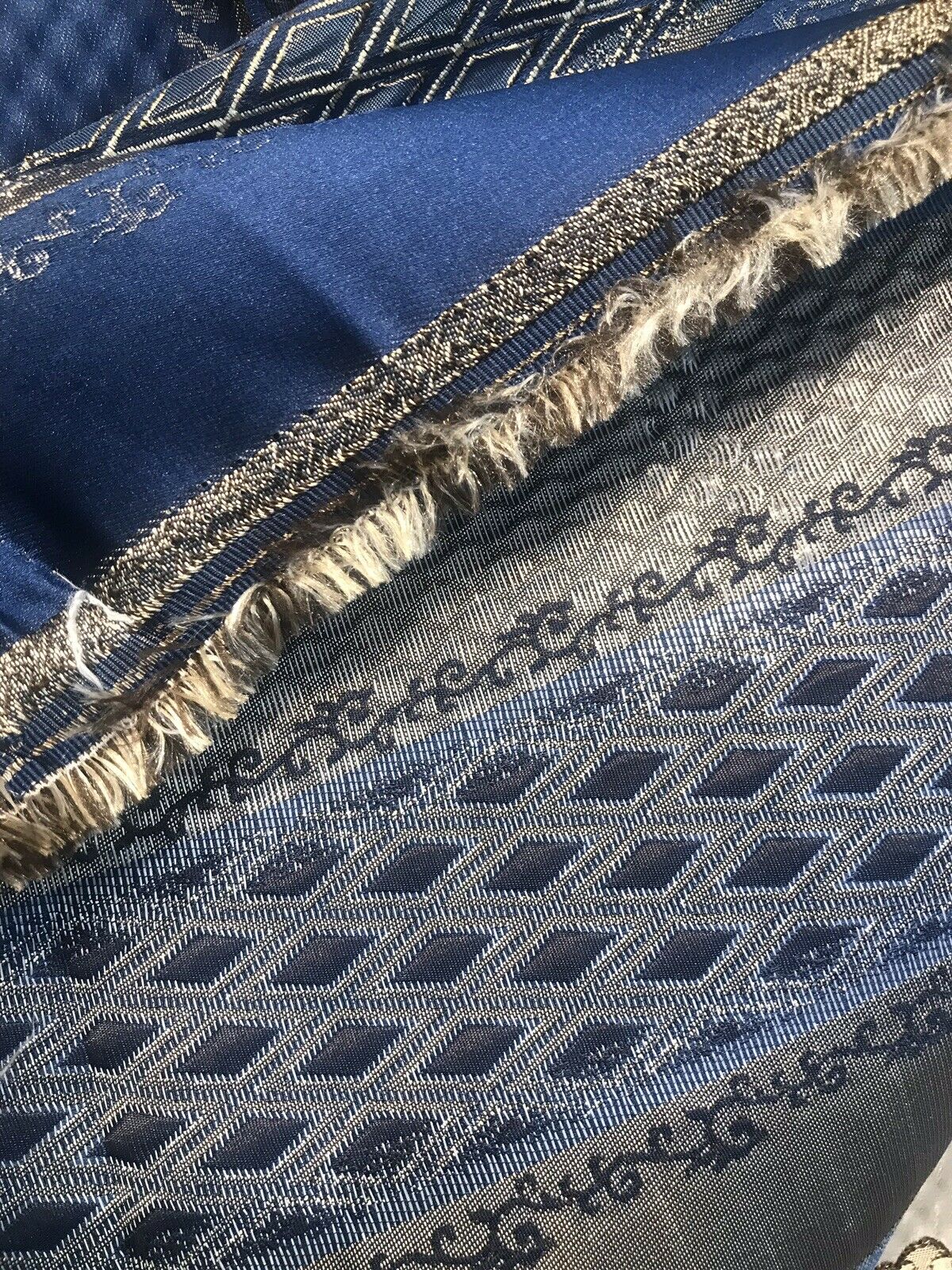 Lady Jennifer Designer Brocade Upholstery & Drapery Satin Striped Fabric Blue Gold LLPBB0004 - Fancy Styles Fabric Pierre Frey Lee Jofa Brunschwig & Fils