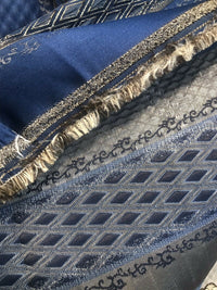 Lady Jennifer Designer Brocade Upholstery & Drapery Satin Striped Fabric Blue Gold LLPBB0004 - Fancy Styles Fabric Pierre Frey Lee Jofa Brunschwig & Fils