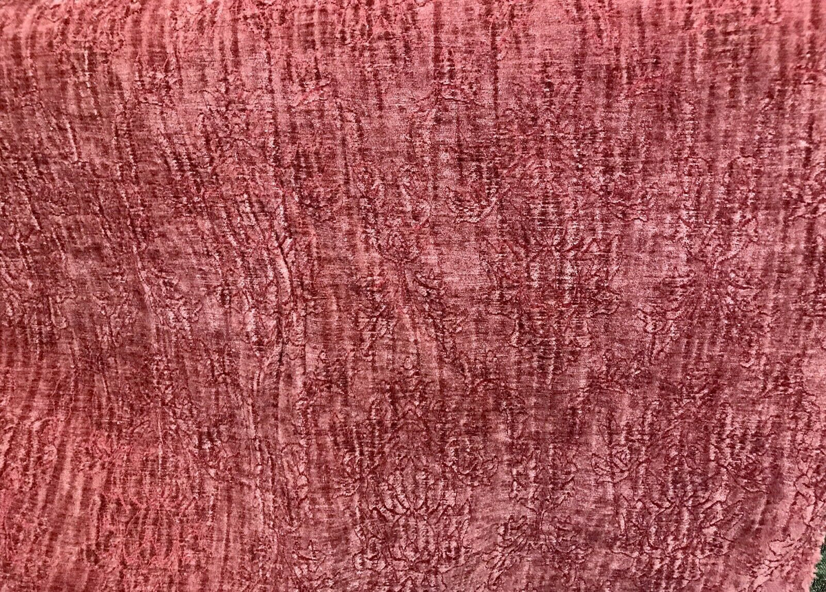 SWATCH Designer Velvet Chenille Burnout Fabric - Antique Raspberry Red - Fancy Styles Fabric Pierre Frey Lee Jofa Brunschwig & Fils
