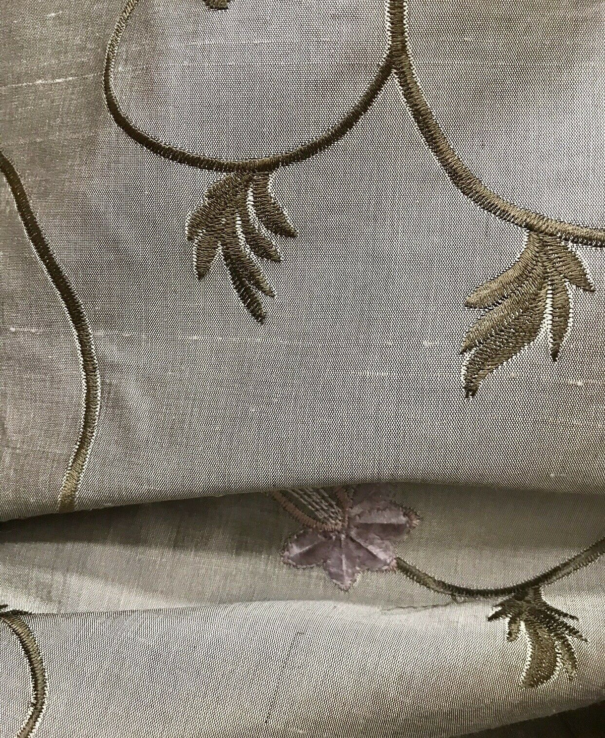 NEW! 100% Silk Dupioni Embroidered Velvet Floral Fabric- Grey Taupe Lavender BTY - Fancy Styles Fabric Pierre Frey Lee Jofa Brunschwig & Fils