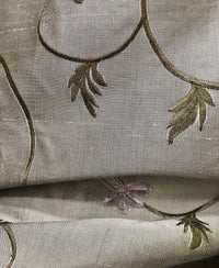 NEW! 100% Silk Dupioni Embroidered Velvet Floral Fabric- Grey Taupe Lavender BTY - Fancy Styles Fabric Pierre Frey Lee Jofa Brunschwig & Fils