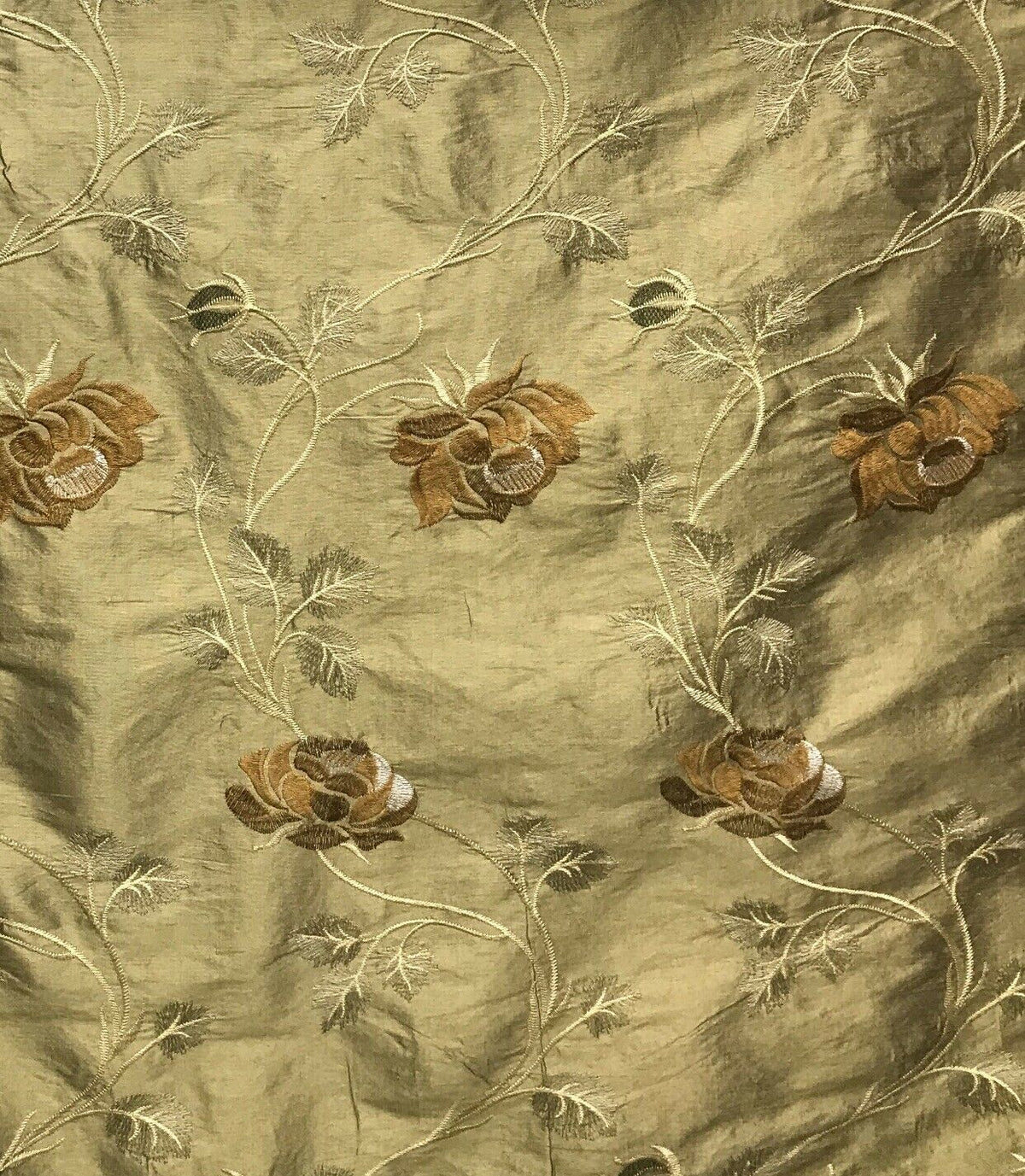 NEW! Queen Evelyn 100% Silk Dupioni Embroidered Floral Fabric- Gold Sold By The Yard LLSUY0002 - Fancy Styles Fabric Pierre Frey Lee Jofa Brunschwig & Fils