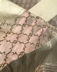 Lady Rachelle 100% Silk Taffeta Striped Drapery Fabric - Pale Green & Clear - Embroidered - Fancy Styles Fabric Pierre Frey Lee Jofa Brunschwig & Fils