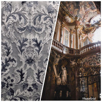 NEW! Antique Inspired Burnout Velvet Damask Fabric - Upholstery Gray Brocade - Fancy Styles Fabric Boutique
