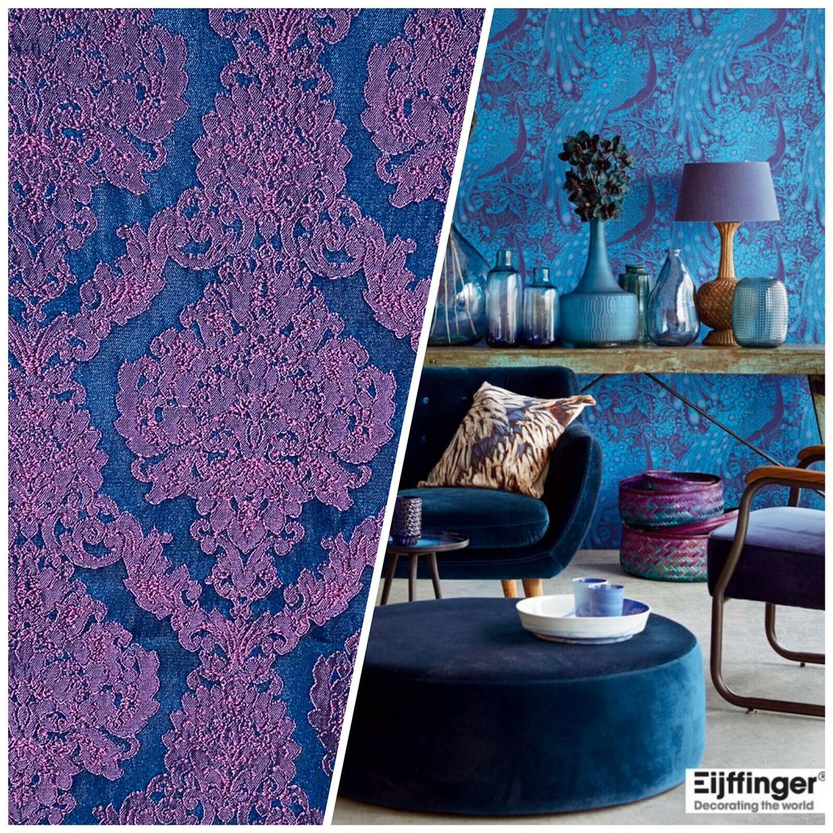 NEW Princess Giselle Designer Damask Satin Drapery Upholstery Fabric - Fuchsia Pink & Navy Blue - Fancy Styles Fabric Pierre Frey Lee Jofa Brunschwig & Fils