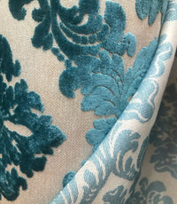 NEW! Duke Gabriel Designer Damask Burnout Chenille Velvet Fabric - Teal Blue - Fancy Styles Fabric Pierre Frey Lee Jofa Brunschwig & Fils