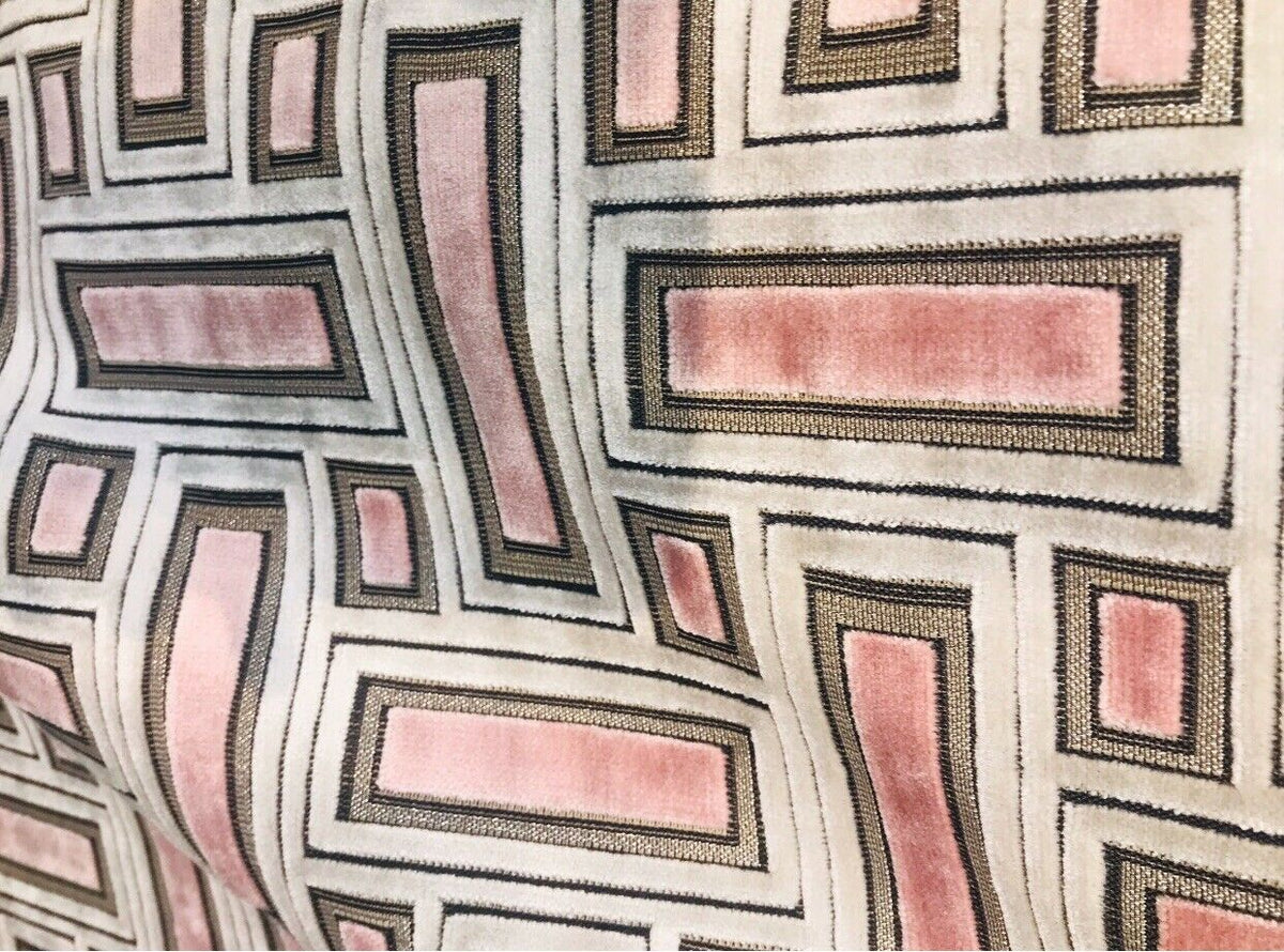 Novelty Italian Burnout Geometric Chenille Upholstery Velvet Fabric -Pink BTY - Fancy Styles Fabric Pierre Frey Lee Jofa Brunschwig & Fils
