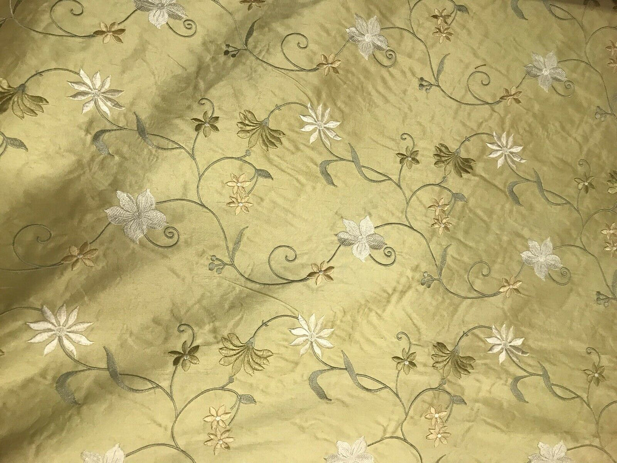 NEW! 100% Silk Dupioni Drapery Golden Yellow Embroidered Floral Fabric GFSUY0001 - Fancy Styles Fabric Pierre Frey Lee Jofa Brunschwig & Fils