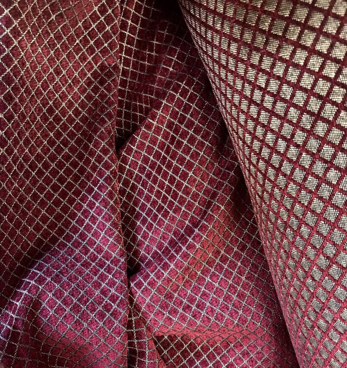 SALE! Lord Owen Burnout Velvet Chenille Fabric -Burgundy Red Diamond Motif -Upholstery - Fancy Styles Fabric Pierre Frey Lee Jofa Brunschwig & Fils
