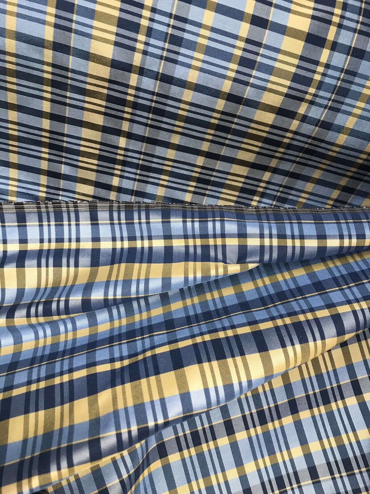 NEW Lady Riley Designer 100% Silk Taffeta Dupioni Plaid Tartan Fabric -Blue & Yellow - Fancy Styles Fabric Pierre Frey Lee Jofa Brunschwig & Fils