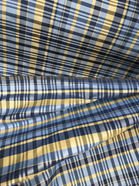 NEW Lady Riley Designer 100% Silk Taffeta Dupioni Plaid Tartan Fabric -Blue & Yellow - Fancy Styles Fabric Pierre Frey Lee Jofa Brunschwig & Fils